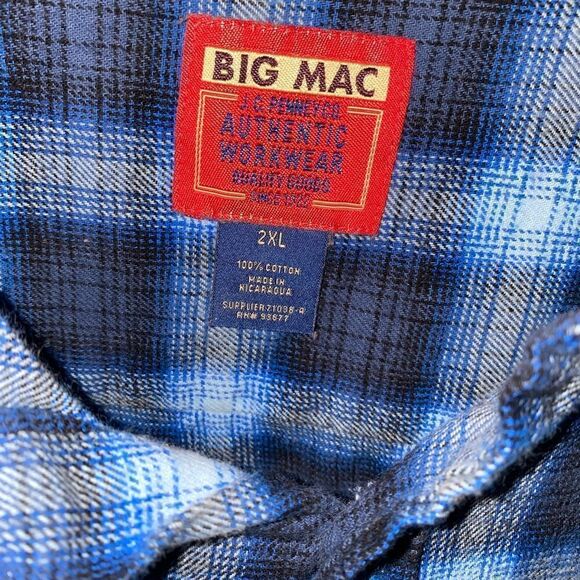 Vintage JC Penney Big Mac Heavy Blue Gray Plaid Flannel Size XXL 2XL - Picture 4 of 4